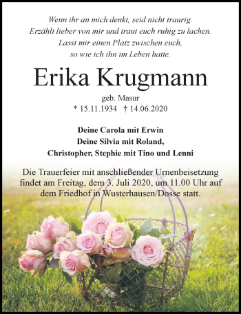 Traueranzeige von Erika Krugmann