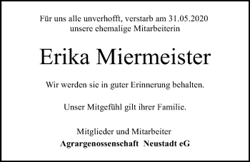 Traueranzeige von Erika Miermeister