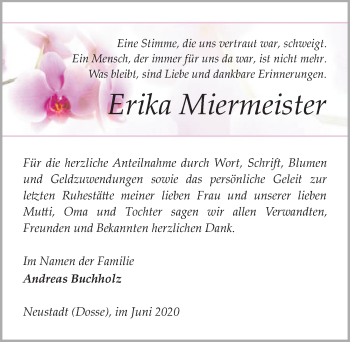 Traueranzeige von Erika Miermeister