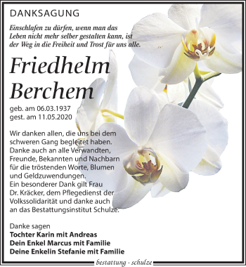 Traueranzeige von Friedhelm Berchem von Leipziger Volkszeitung