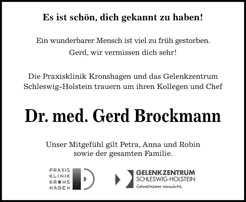  Traueranzeige für Gerd Brockmann vom 27.06.2020 aus Kieler Nachrichten