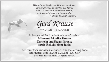 Traueranzeige von Gerd Krause von Märkischen Allgemeine Zeitung