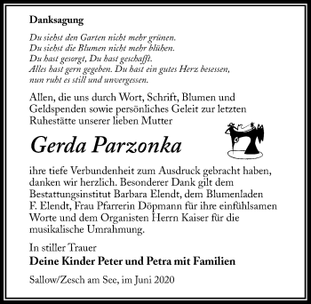 Traueranzeige von Gerda Parzonka von Märkischen Allgemeine Zeitung
