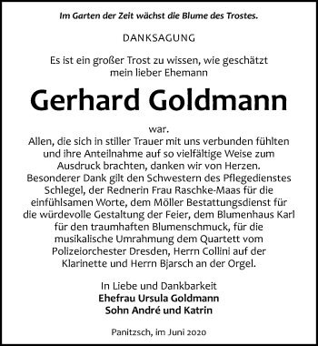 Traueranzeige von Gerhard Goldmann von Leipziger Volkszeitung