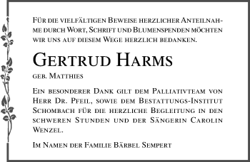 Traueranzeige von Gertrud Harms von Ostsee-Zeitung GmbH