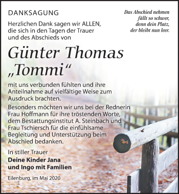 Traueranzeige von Günter Thomas von Leipziger Volkszeitung