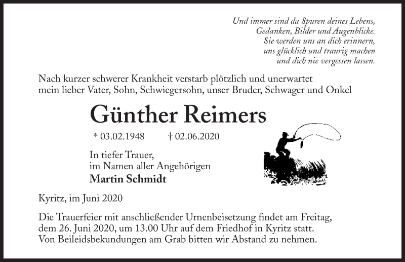  Traueranzeige für Günther Reimers vom 20.06.2020 aus Märkischen Allgemeine Zeitung