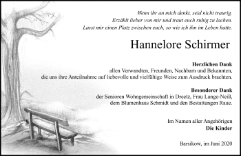 Traueranzeige von Hannelore Schirmer