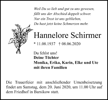 Traueranzeige von Hannelore Schirmer