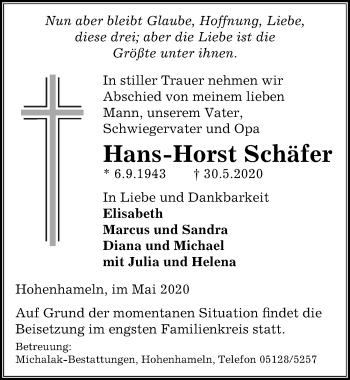 Traueranzeige von Hans-Horst Schäfer von Peiner Allgemeine Zeitung