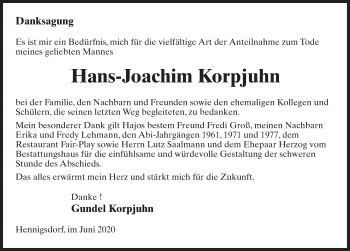 Traueranzeige von Hans-Joachim Korpjuhn von Märkischen Allgemeine Zeitung