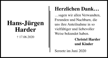 Traueranzeige von Hans-Jürgen Harder von Lübecker Nachrichten