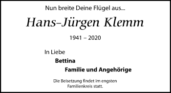 Traueranzeige von Hans-Jürgen Klemm von Leipziger Volkszeitung