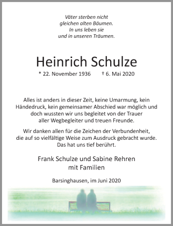 Traueranzeige von Heinrich Schulze von Hannoversche Allgemeine Zeitung/Neue Presse
