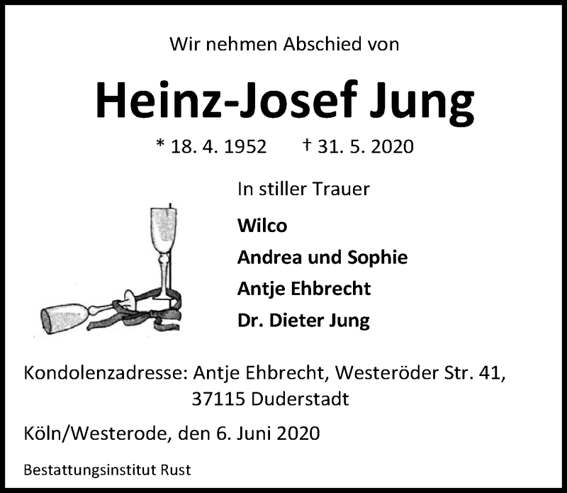 Traueranzeige für Heinz-Josef Jung vom 06.06.2020 aus Eichsfelder Tageblatt