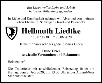 Traueranzeige von Hellmuth Liedtke von Lübecker Nachrichten
