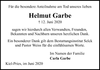 Traueranzeige von Helmut Garbe von Kieler Nachrichten