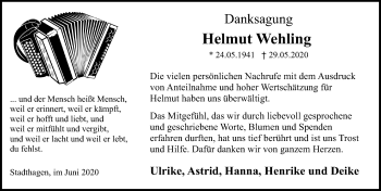 Traueranzeige von Helmut Wehling von Schaumburger Nachrichten