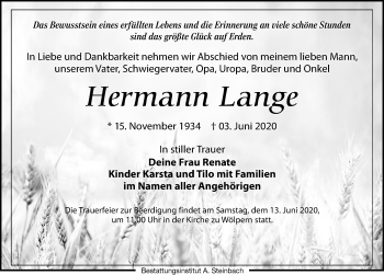 Traueranzeige von Hermann Lange von Leipziger Volkszeitung