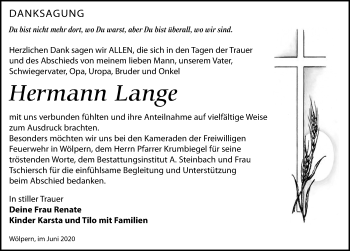 Traueranzeige von Hermann Lange von Leipziger Volkszeitung