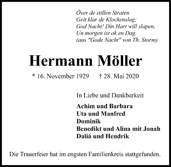 Traueranzeige von Hermann Möller von Kieler Nachrichten