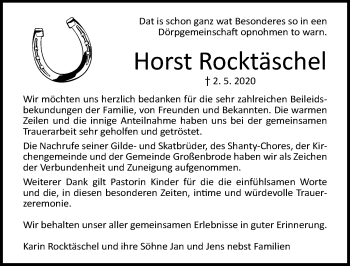 Traueranzeige von Horst Rocktäschel von Lübecker Nachrichten