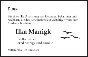 Traueranzeige von Ilka Manigk von Märkischen Allgemeine Zeitung