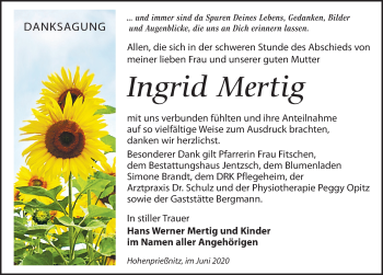 Traueranzeige von Ingrid Mertig von Leipziger Volkszeitung