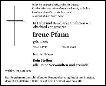 Traueranzeige von Irene Pfann von Leipziger Volkszeitung
