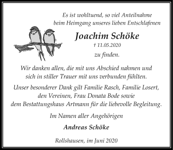 Traueranzeige von Joachim Schöke von Eichsfelder Tageblatt