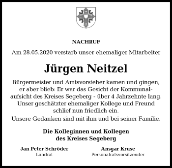 Traueranzeige von Jürgen Neitzel von Kieler Nachrichten