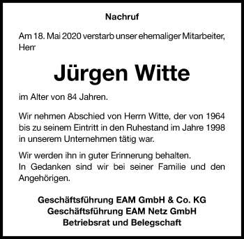 Traueranzeige von Jürgen Witte von Göttinger Tageblatt