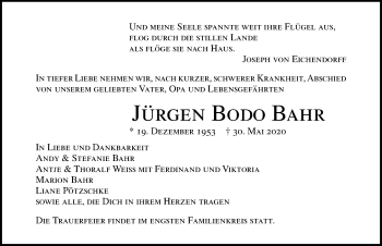 Traueranzeige von Jürgen Bodo Bahr von Ostsee-Zeitung GmbH