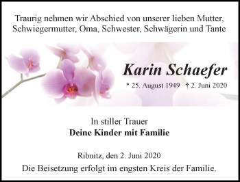 Traueranzeige von Karin Schaefer von Ostsee-Zeitung GmbH