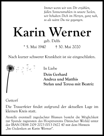 Traueranzeige von Karin Werner von Kieler Nachrichten
