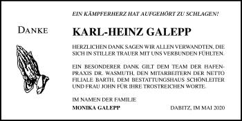 Traueranzeige von Karl-Heinz Galepp von Ostsee-Zeitung GmbH