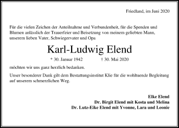 Traueranzeige von Karl-Ludwig Elend von Göttinger Tageblatt