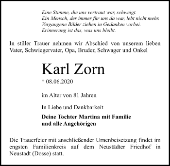 Traueranzeige von Karl Zorn