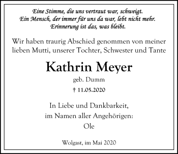 Traueranzeige von Kathrin Meyer von Ostsee-Zeitung GmbH