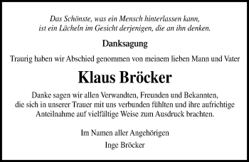 Traueranzeige von Klaus Bröcker von Ostsee-Zeitung GmbH
