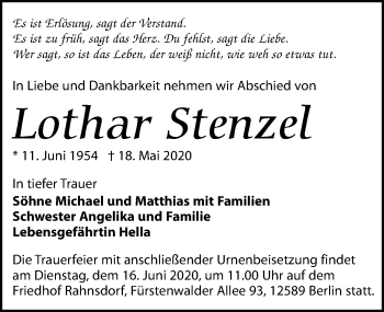 Traueranzeige von Lothar Stenzel von Leipziger Volkszeitung