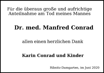 Traueranzeige von Manfred Conrad von Ostsee-Zeitung GmbH