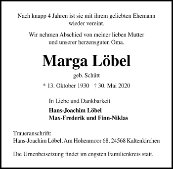Traueranzeige von Marga Löbel von Lübecker Nachrichten