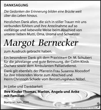 Traueranzeige von Margot Bernecker von Leipziger Volkszeitung