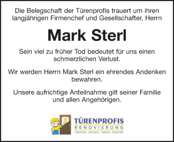 Traueranzeige von Mark Sterl von Leipziger Volkszeitung