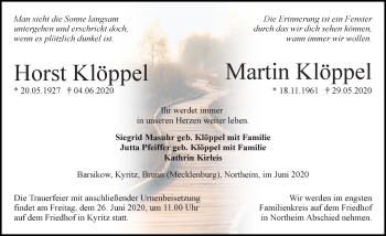 Traueranzeige von Martin Klöppel