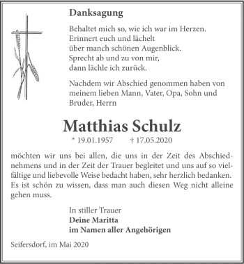 Traueranzeige von Matthias Schulz von Leipziger Volkszeitung