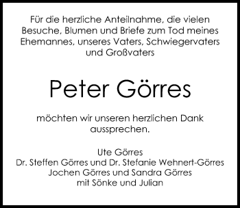 Traueranzeige von Peter Görres von Göttinger Tageblatt