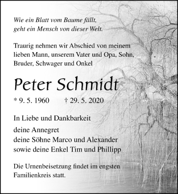 Traueranzeige von Peter Schmidt von Ostsee-Zeitung GmbH