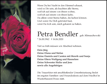 Traueranzeige von Petra Bendler